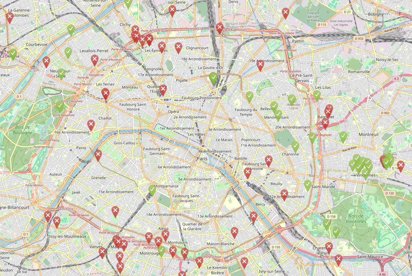 Carte de Paris montrant les emplacements des orthophonistes